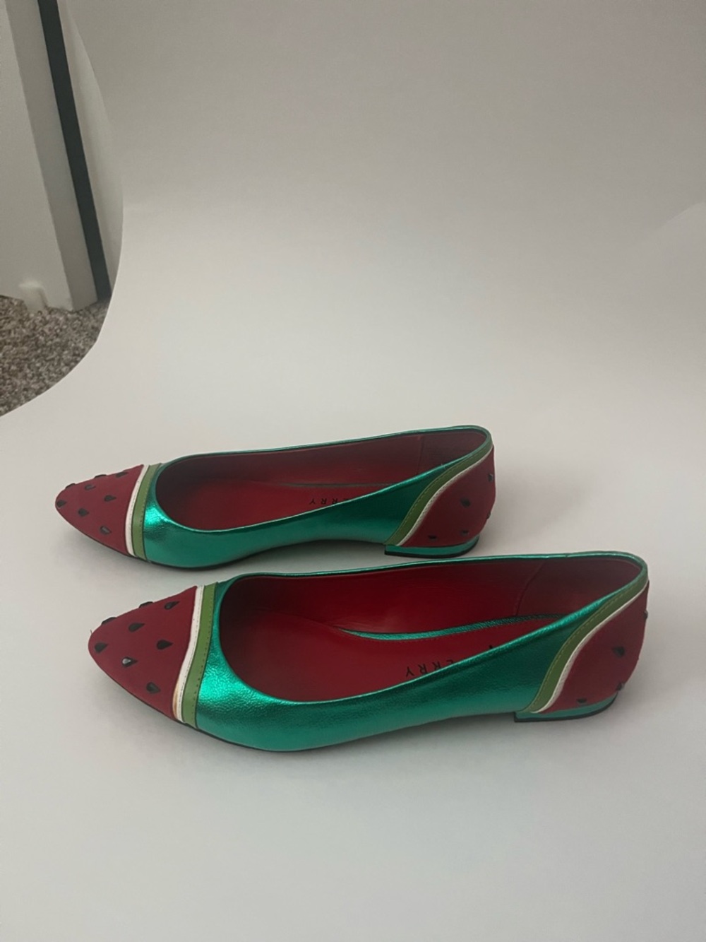 Katy Perry Collections Metallic Green and Red Watermelon-Print Pointed Flats - Picture 2 of 5